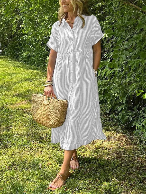 Angela | Rochie tip cămașă cu dungi