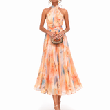 Doina | Rochie halter cu imprimeu acuarelă