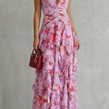 Valentina | Rochie maxi florală cu volane în cascadă