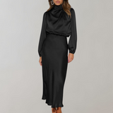 Charisse | Rochie satin cu mânecă lungă