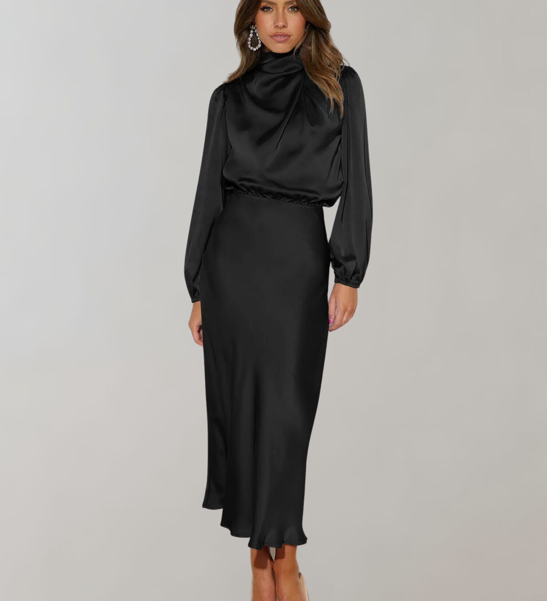 Charisse | Rochie satin cu mânecă lungă