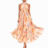 Doina | Rochie halter cu imprimeu acuarelă