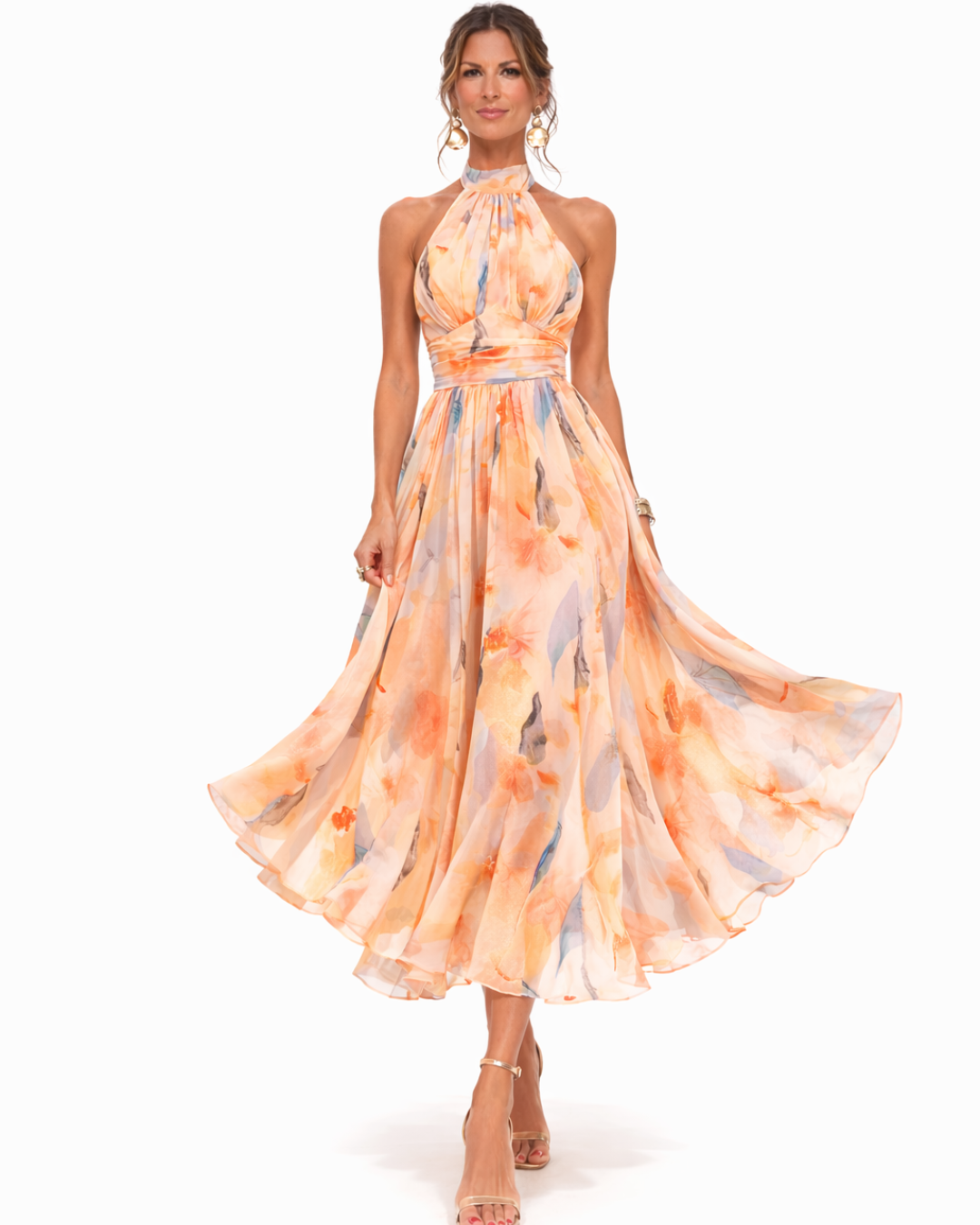 Aurora | Rochie halter cu imprimeu acuarelă