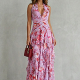 Valentina | Rochie maxi florală cu volane în cascadă