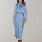 Charisse | Rochie satin cu mânecă lungă