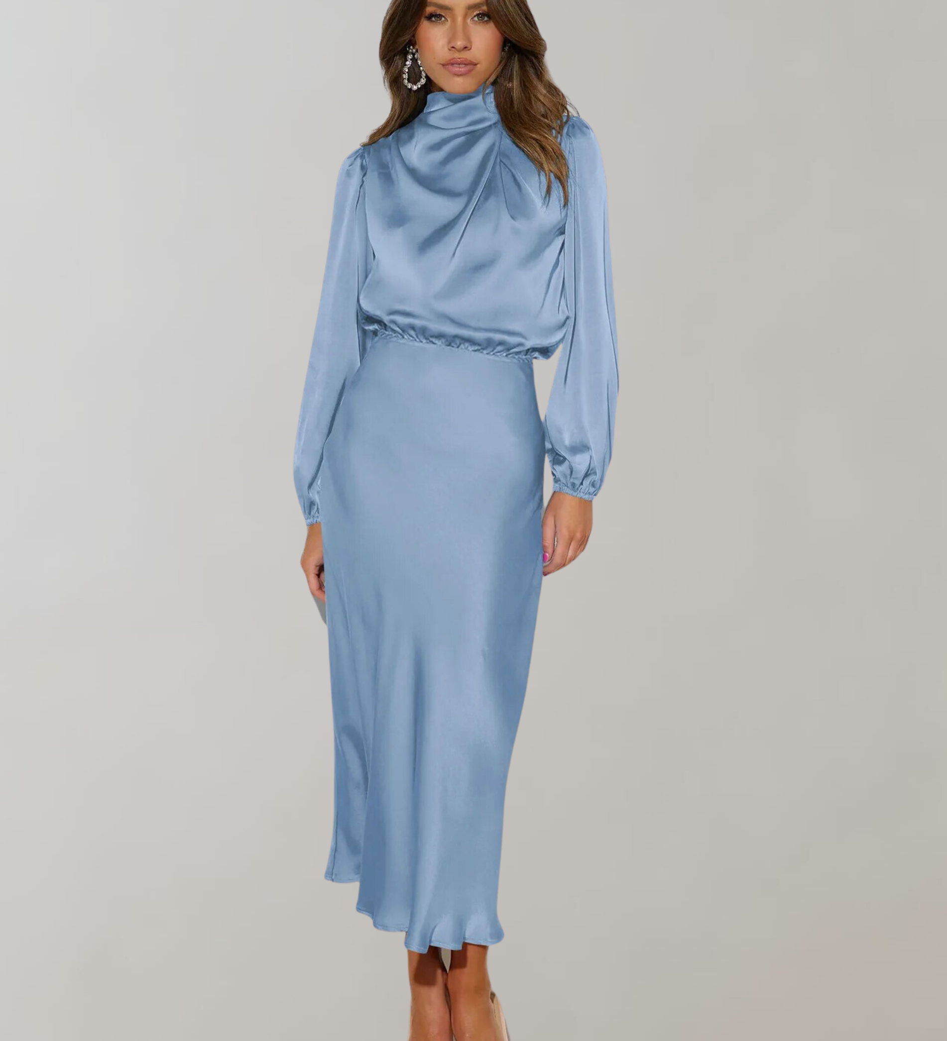 Charisse | Rochie satin cu mânecă lungă