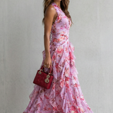 Valentina | Rochie maxi florală cu volane în cascadă