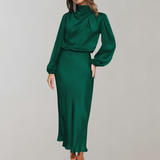 Charisse | Rochie satin cu mânecă lungă