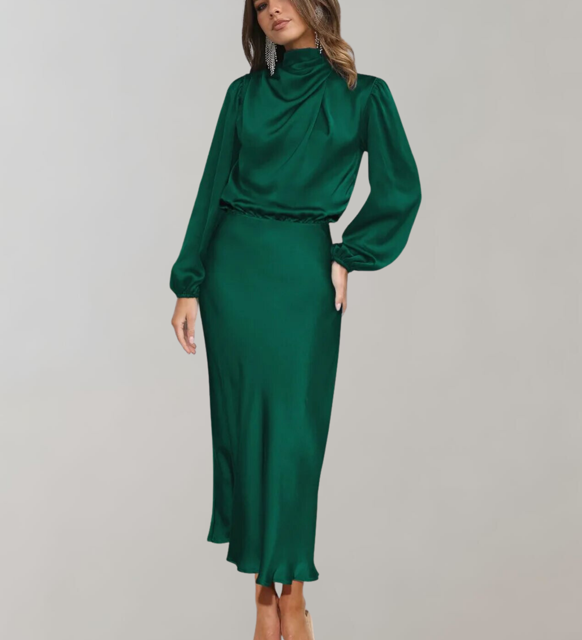Charisse | Rochie satin cu mânecă lungă