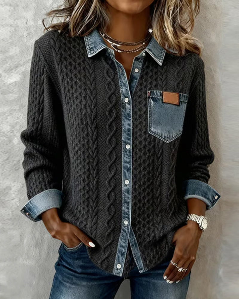 Olivia | Cămașă din denim cu textură torsadată