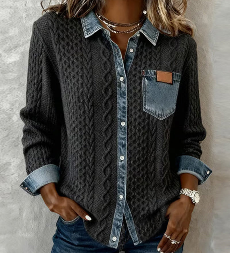 Olivia | Cămașă din denim cu textură torsadată