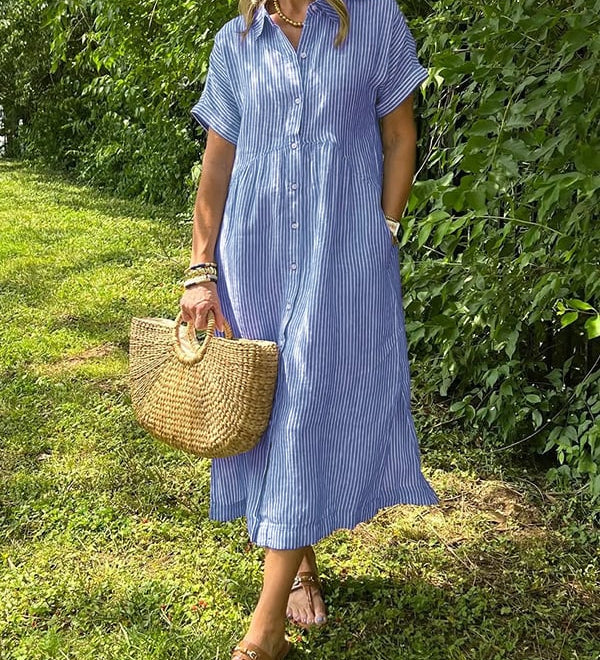 Angela | Rochie tip cămașă cu dungi