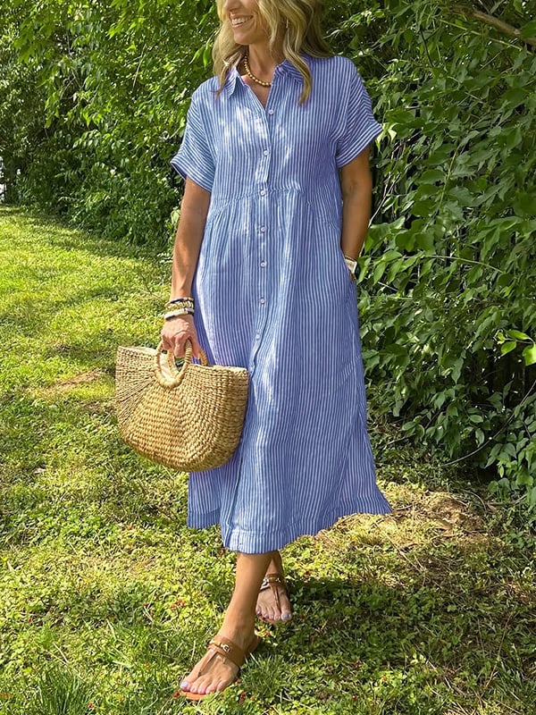 Angela | Rochie tip cămașă cu dungi