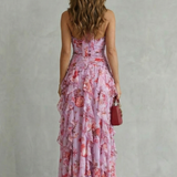 Valentina | Rochie maxi florală cu volane în cascadă