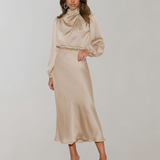 Charisse | Rochie satin cu mânecă lungă