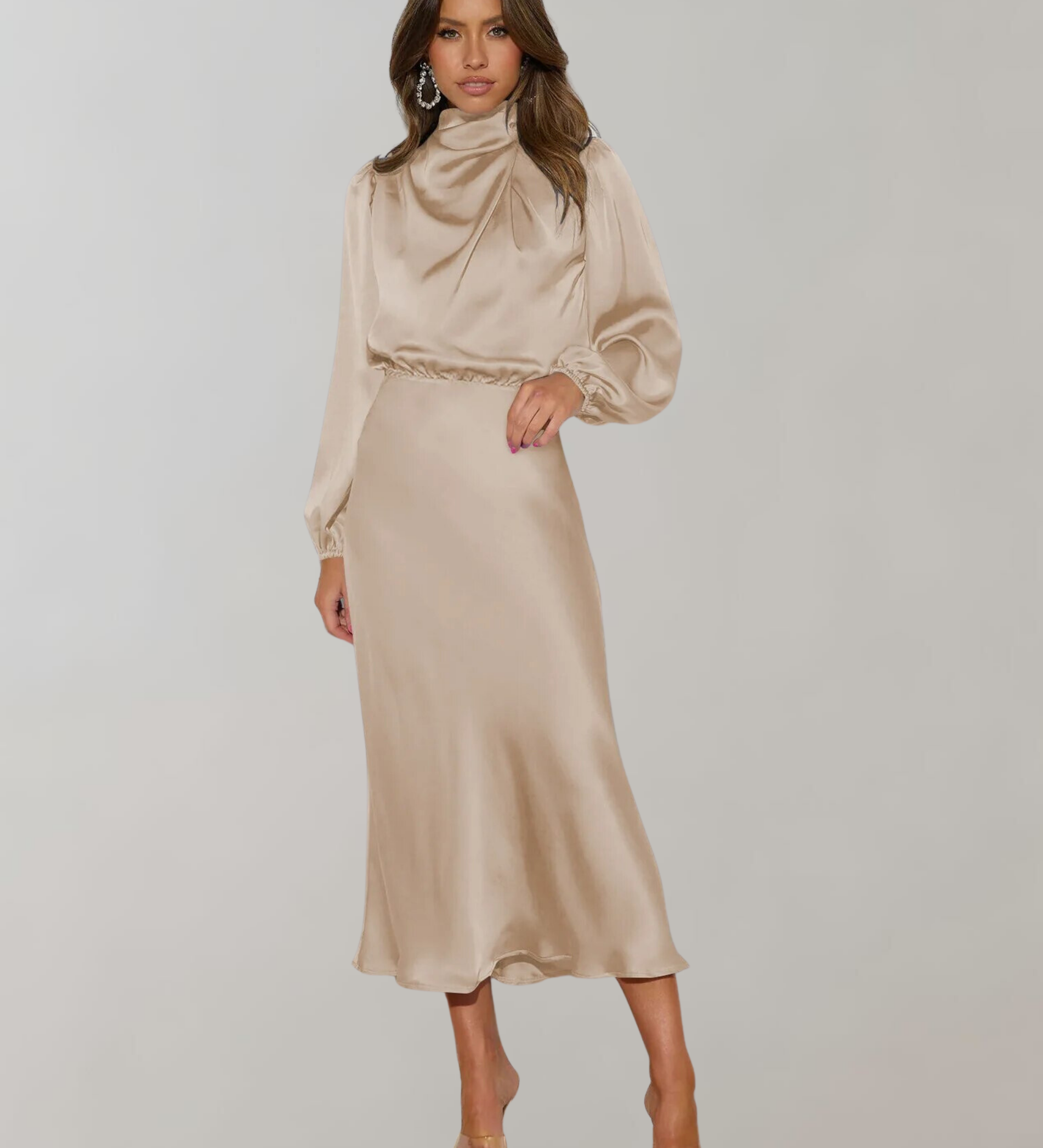 Charisse | Rochie satin cu mânecă lungă