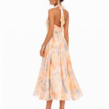 Doina | Rochie halter cu imprimeu acuarelă