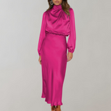 Charisse | Rochie satin cu mânecă lungă