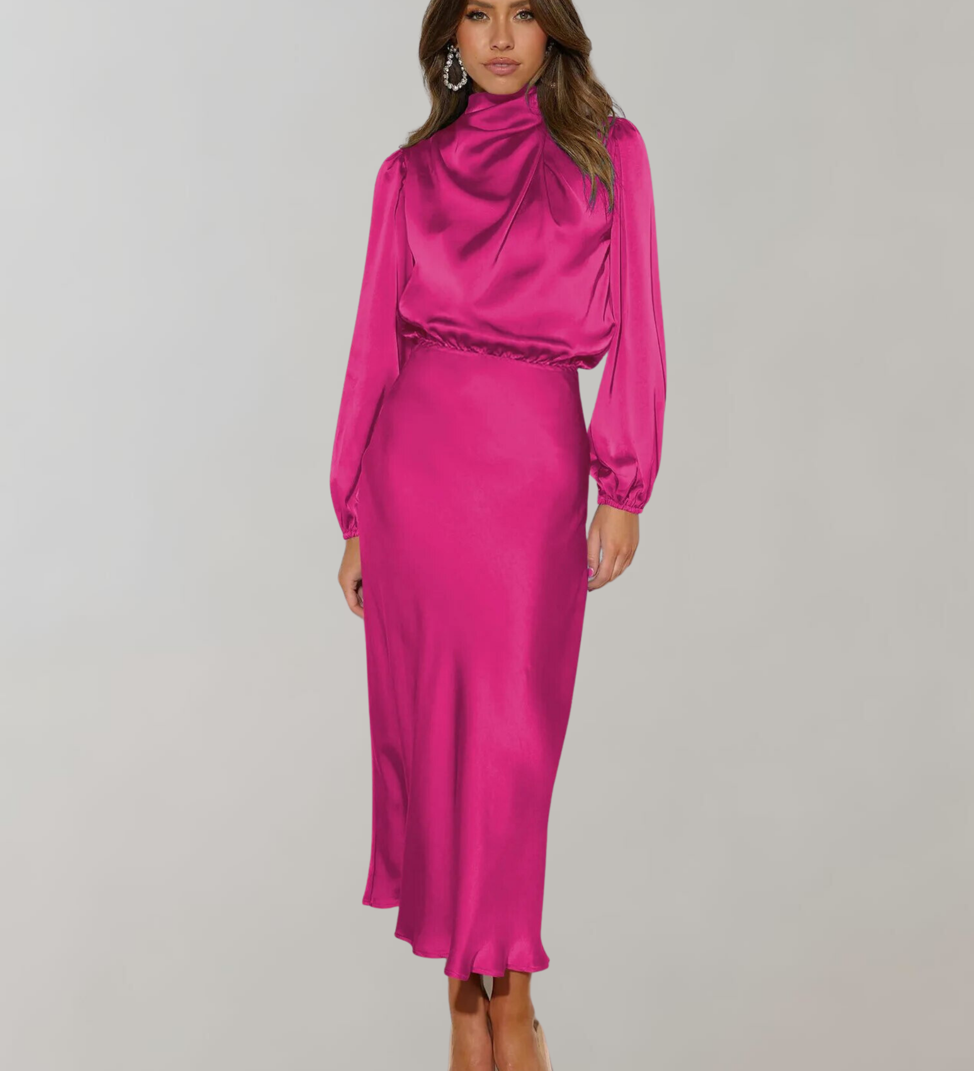 Charisse | Rochie satin cu mânecă lungă