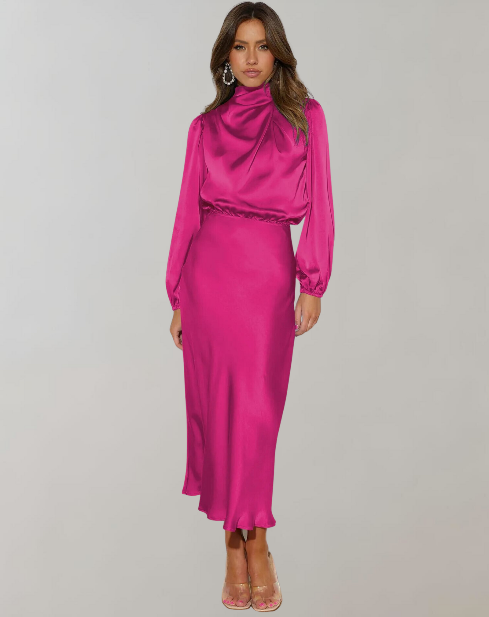 Charisse | Rochie satin cu mânecă lungă
