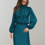Charisse | Rochie satin cu mânecă lungă