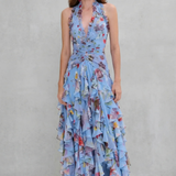 Valentina | Rochie maxi florală cu volane în cascadă
