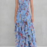 Valentina | Rochie maxi florală cu volane în cascadă