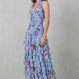 Valentina | Rochie maxi florală cu volane în cascadă