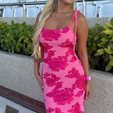 Rochie florală cu bretele cu nod