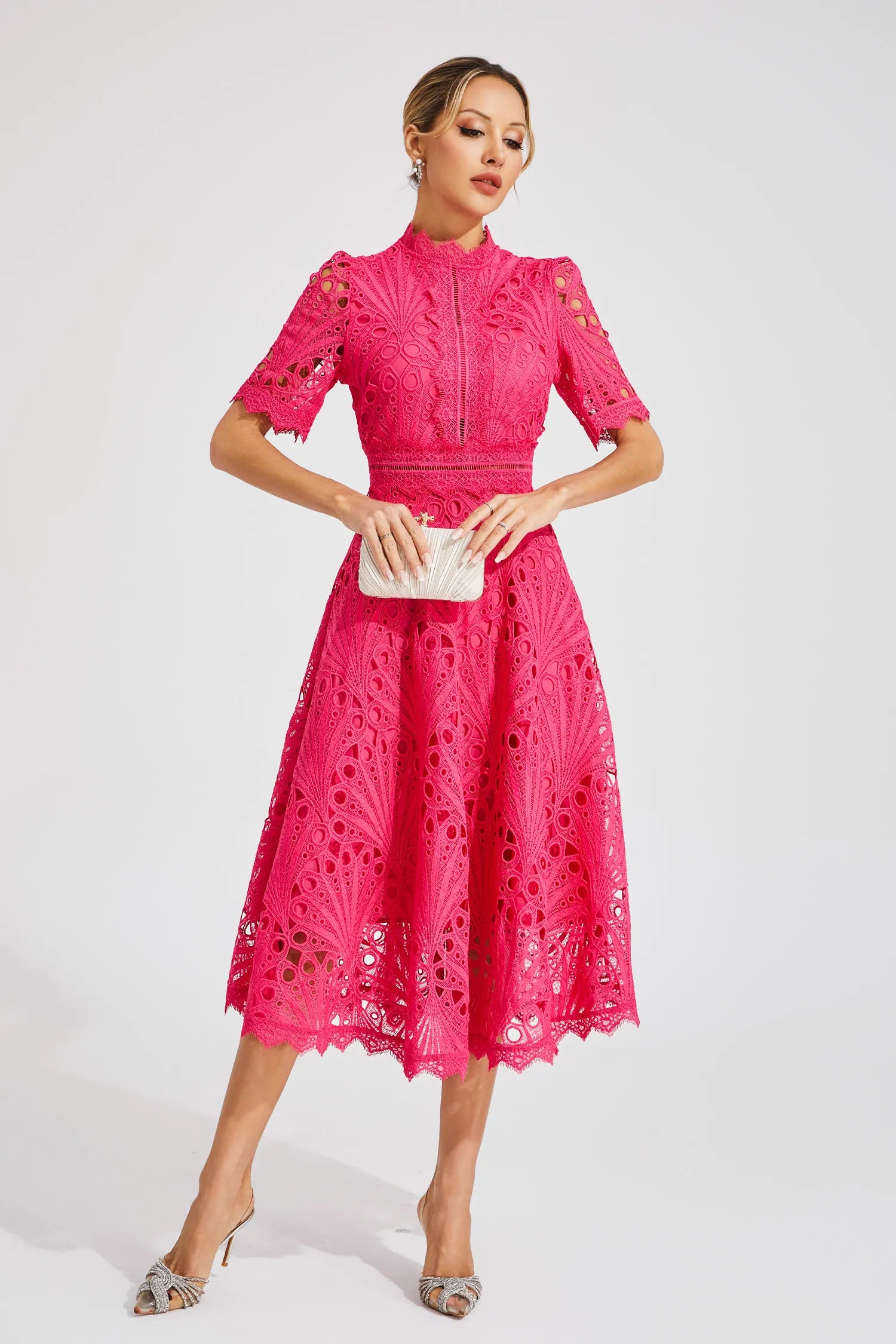 Hallie | Rochie midi din dantelă