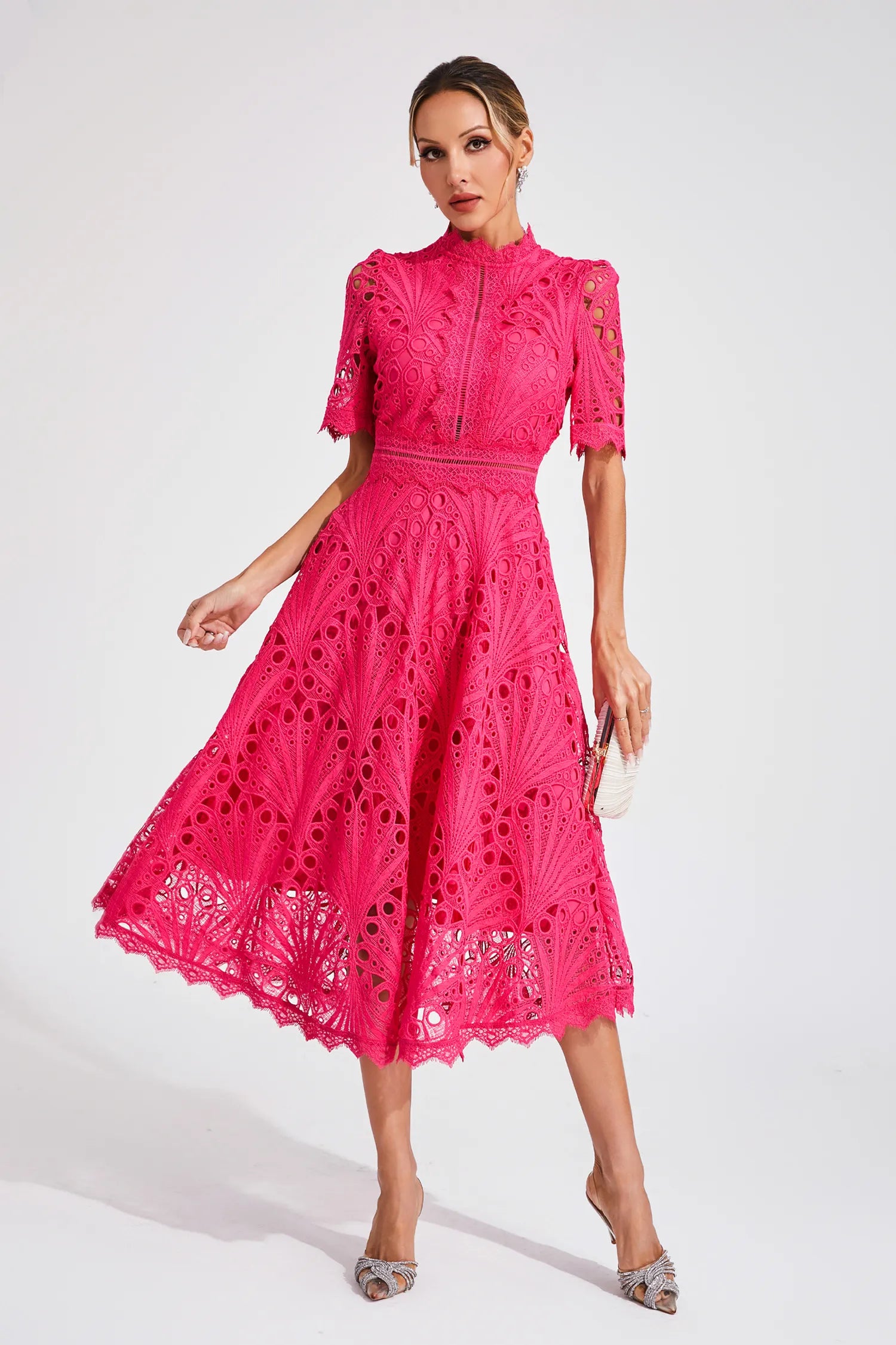 Hallie | Rochie midi din dantelă