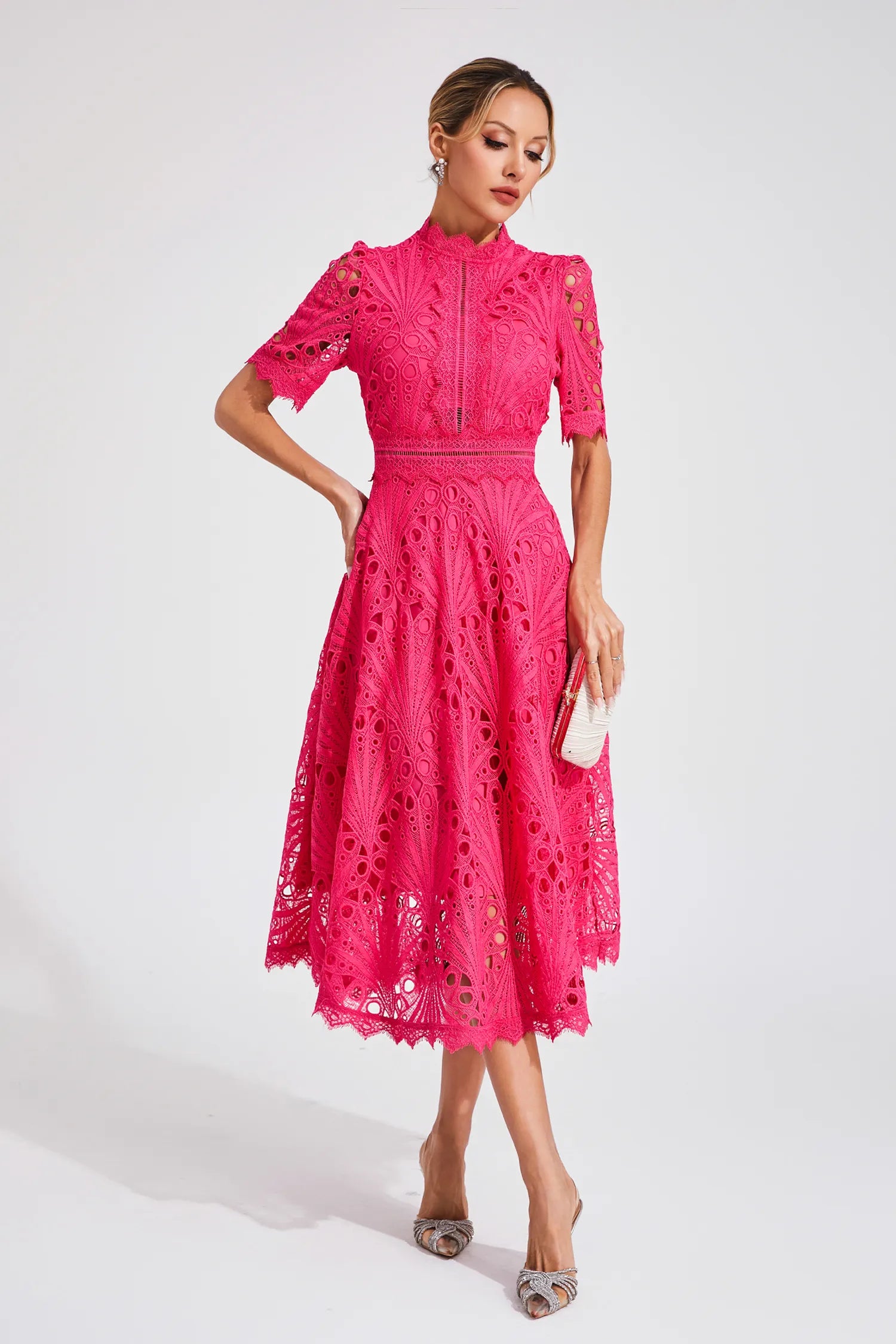 Hallie | Rochie midi din dantelă