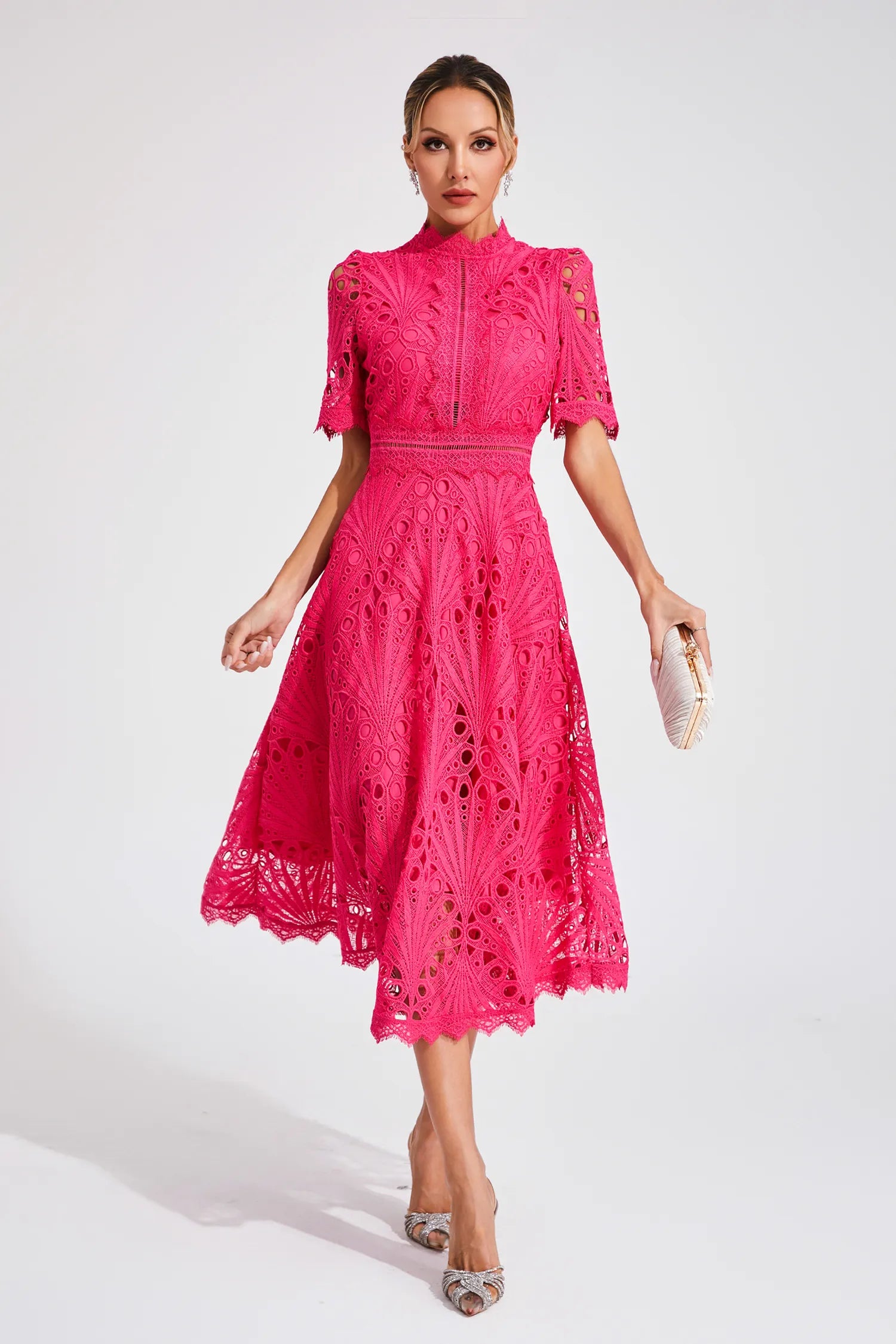 Hallie | Rochie midi din dantelă