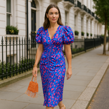 Rochie multicoloră cu mâneci plisate