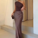 Sophia | Rochie maxi din satin cu un umăr gol
