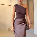 Sophia | Rochie maxi din satin cu un umăr gol
