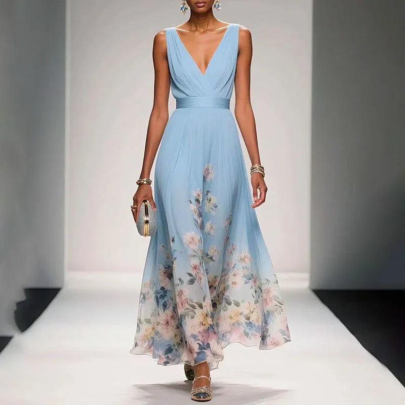 Cristina | Rochie maxi cu decolteu în V și imprimeu floral