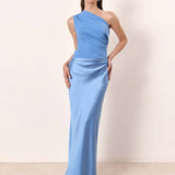 Sophia | Rochie maxi din satin cu un umăr gol