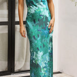 Rochie maxi florală fără mâneci