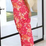 Rochie maxi florală fără mâneci