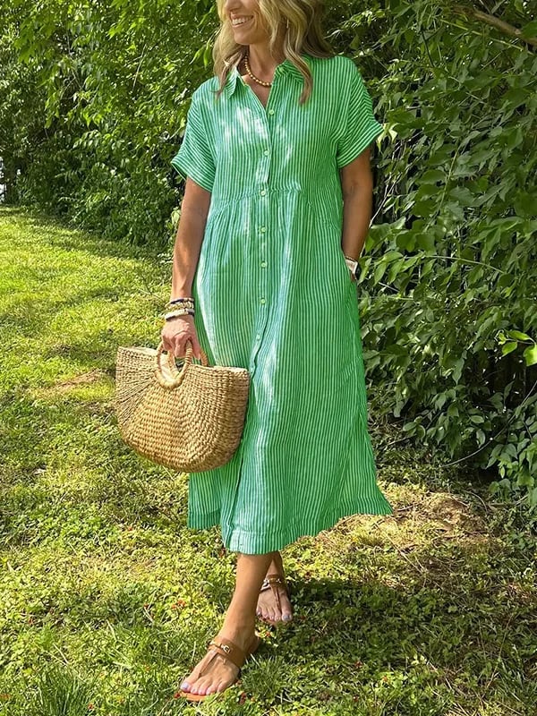 Angela | Rochie tip cămașă cu dungi