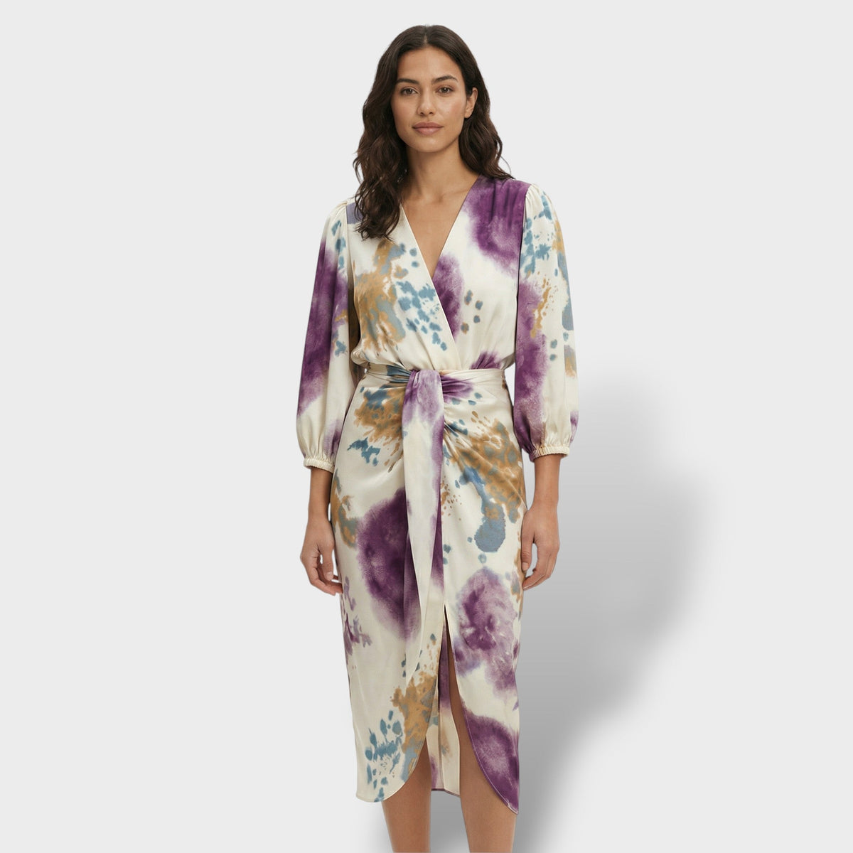 Cătălina | Rochie midi petrecută cu imprimeu abstract