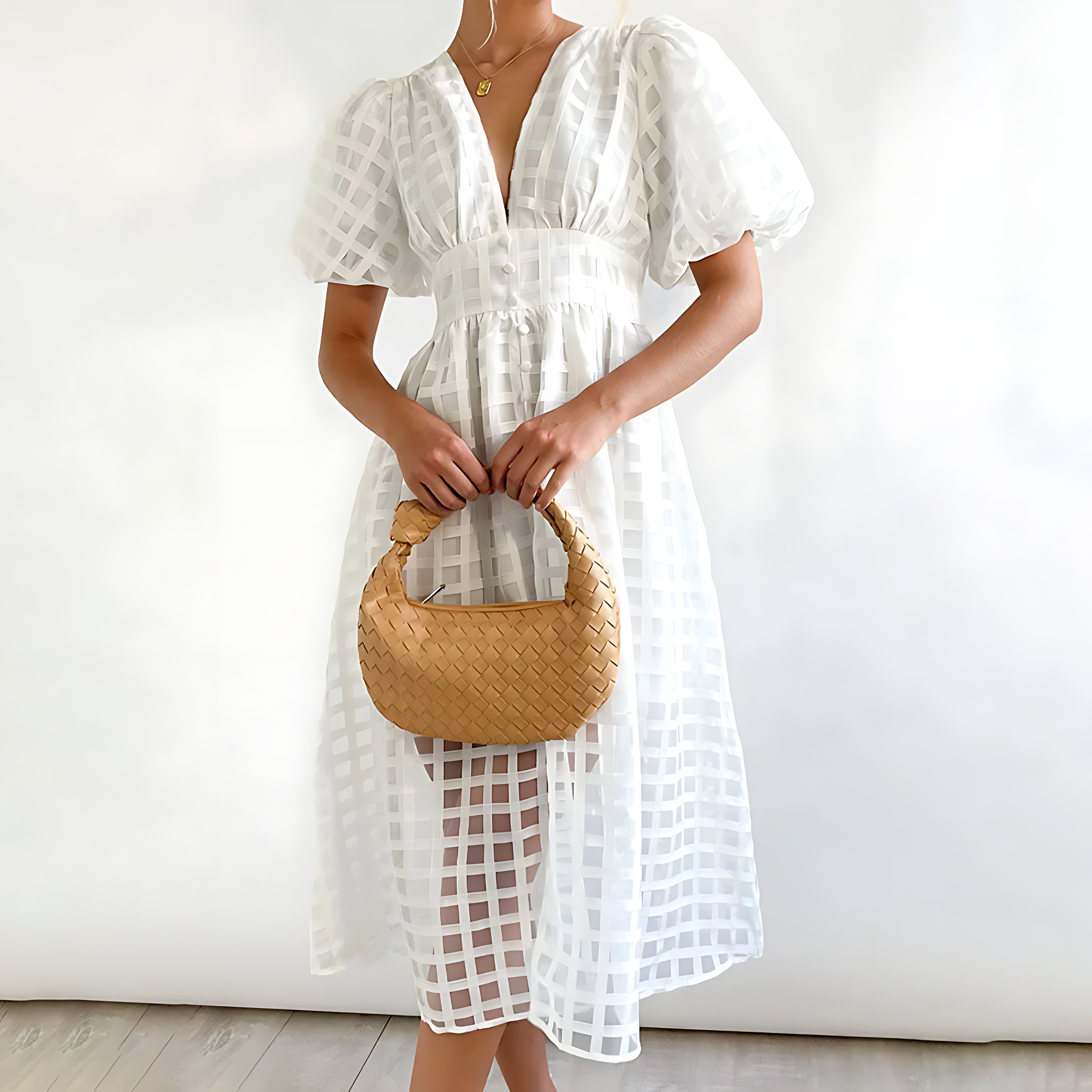 Clara | Rochie midi cu mâneci bufante